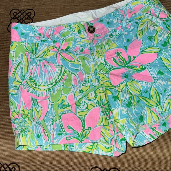 Lilly Pulitzer The Callahan Short Cotton Floral Green Pink Size 4 - Picture 2 of 13